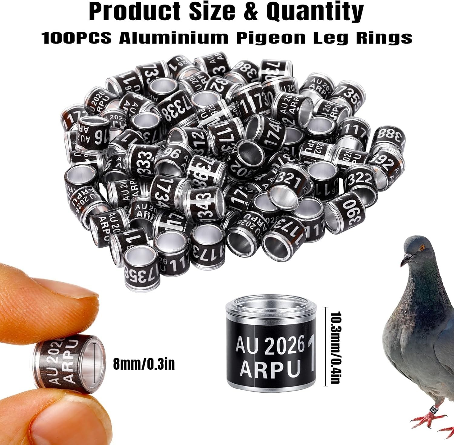 100Pcs Aluminium Pigeon Leg Rings Dove Leg Rings Identify Pigeon Bands with 2...