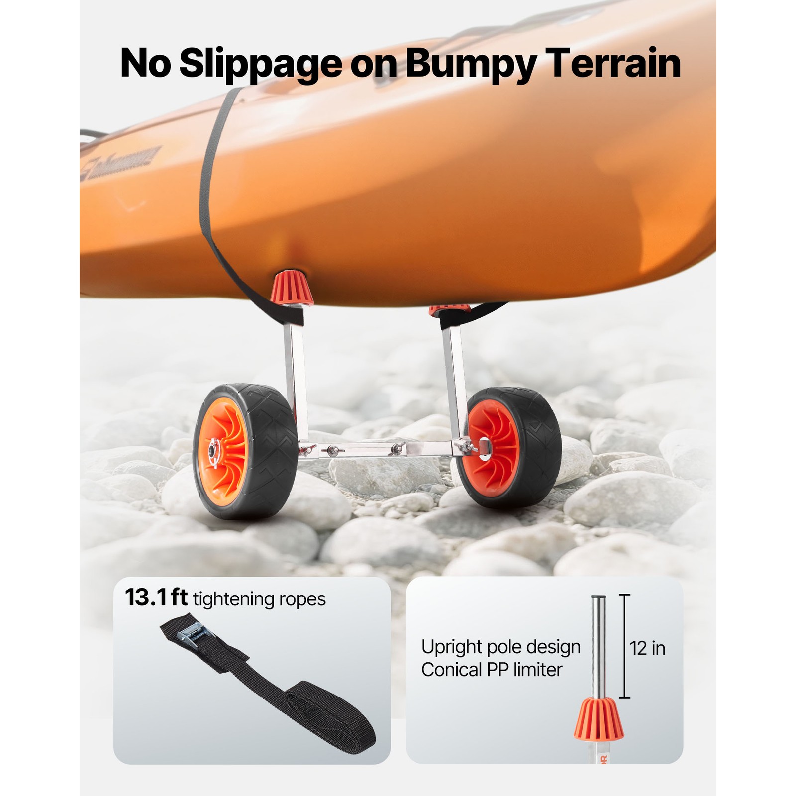 Uimoso Kayak Cart Canoe Boat Carrier Detachable 250lbs 7.5" Solid Rubber Tires