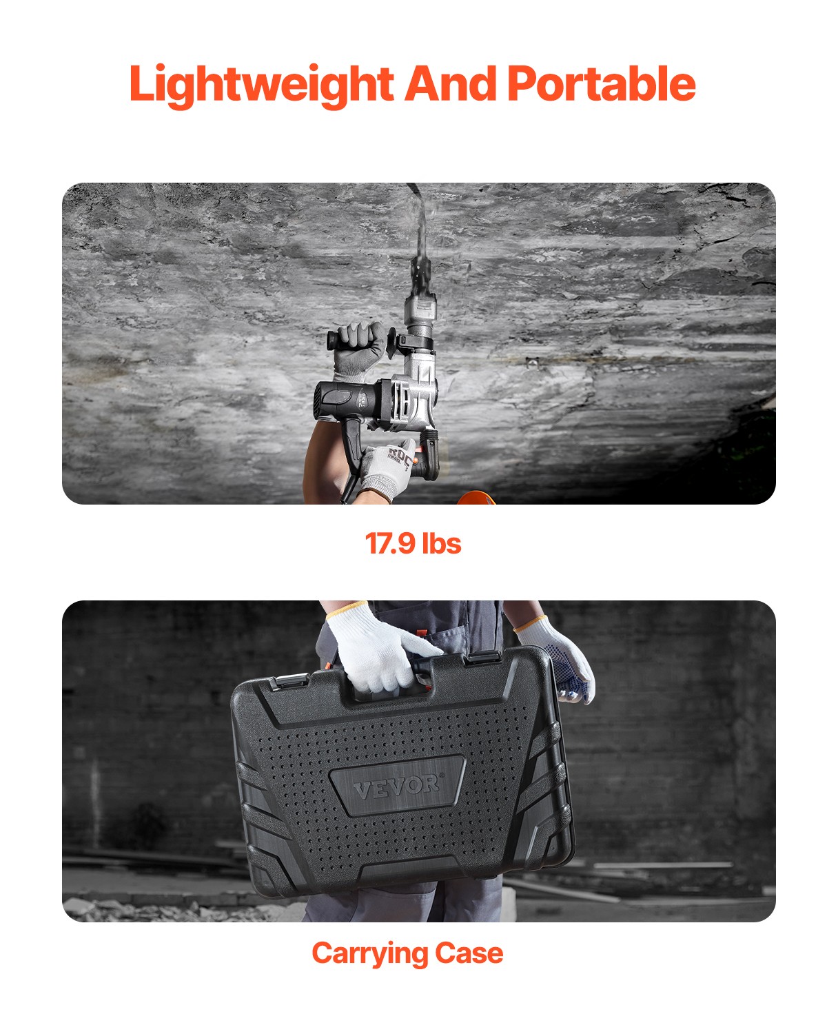 VEVOR Demolition Jack Hammer Concrete Breaker 1400W Hammer 2 Chisel Bit Black