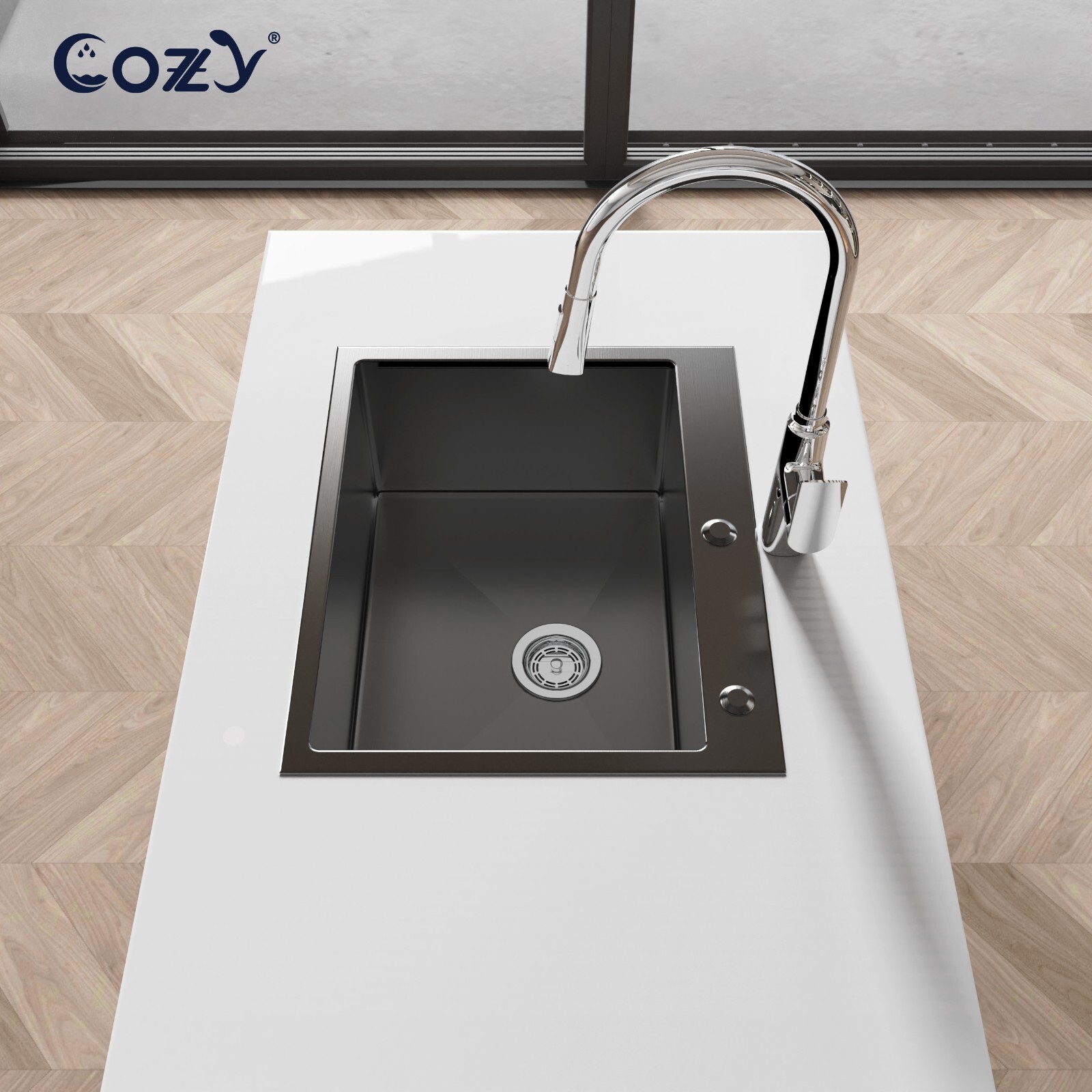 COZY Stainless Steel Kitchen Sink, 23" Single Bowl in Matte Black