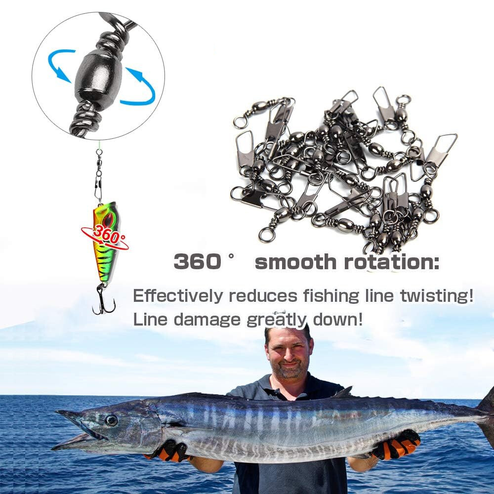 50/100PCS Fishing Barrel Swivel with Interlock Snap Fishing Swivel Size 14#-3/0