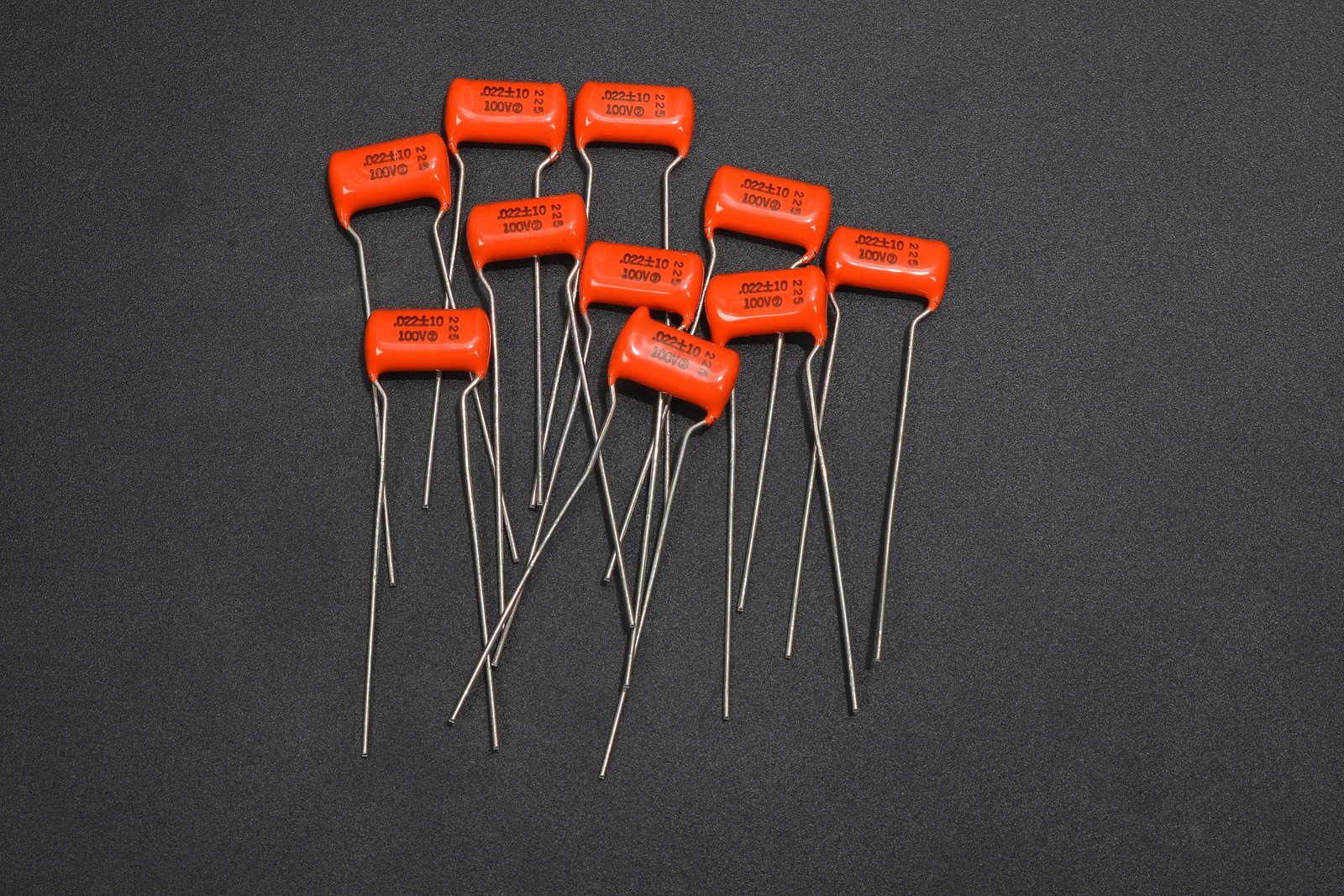 10 NOS USA SPRAGUE .022uf 100v 225 ORANGE DROP GUITAR TONE CAPACITORS CIRCLE 2