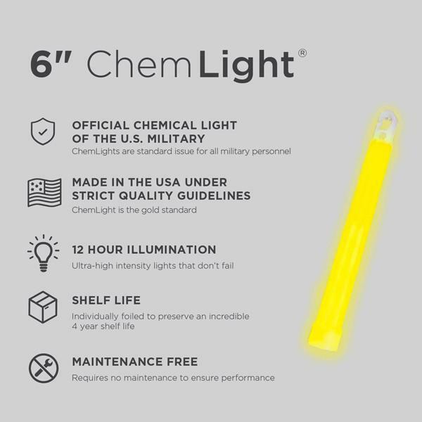 Cyalume 6" Tactical ChemLight - YELLOW, 12 Hour (10 Pack)