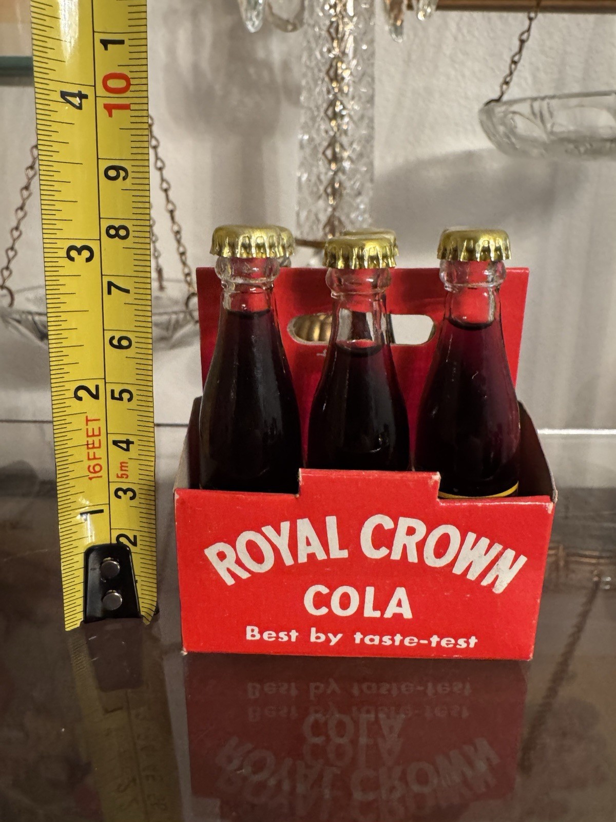 Vintage Royal Crown Cola Miniature Six Pack Case Glass Soda Bottles MCM Decor