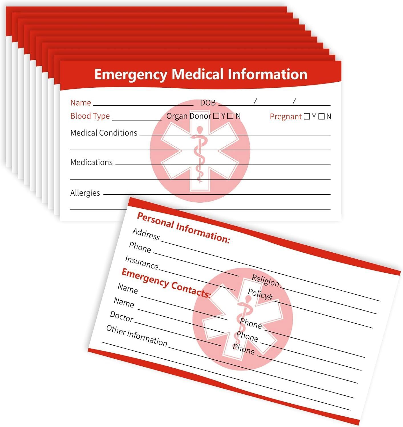 10 Pcs Emergency Medical Information ID Card Medical Alert Card for Wallet Phone