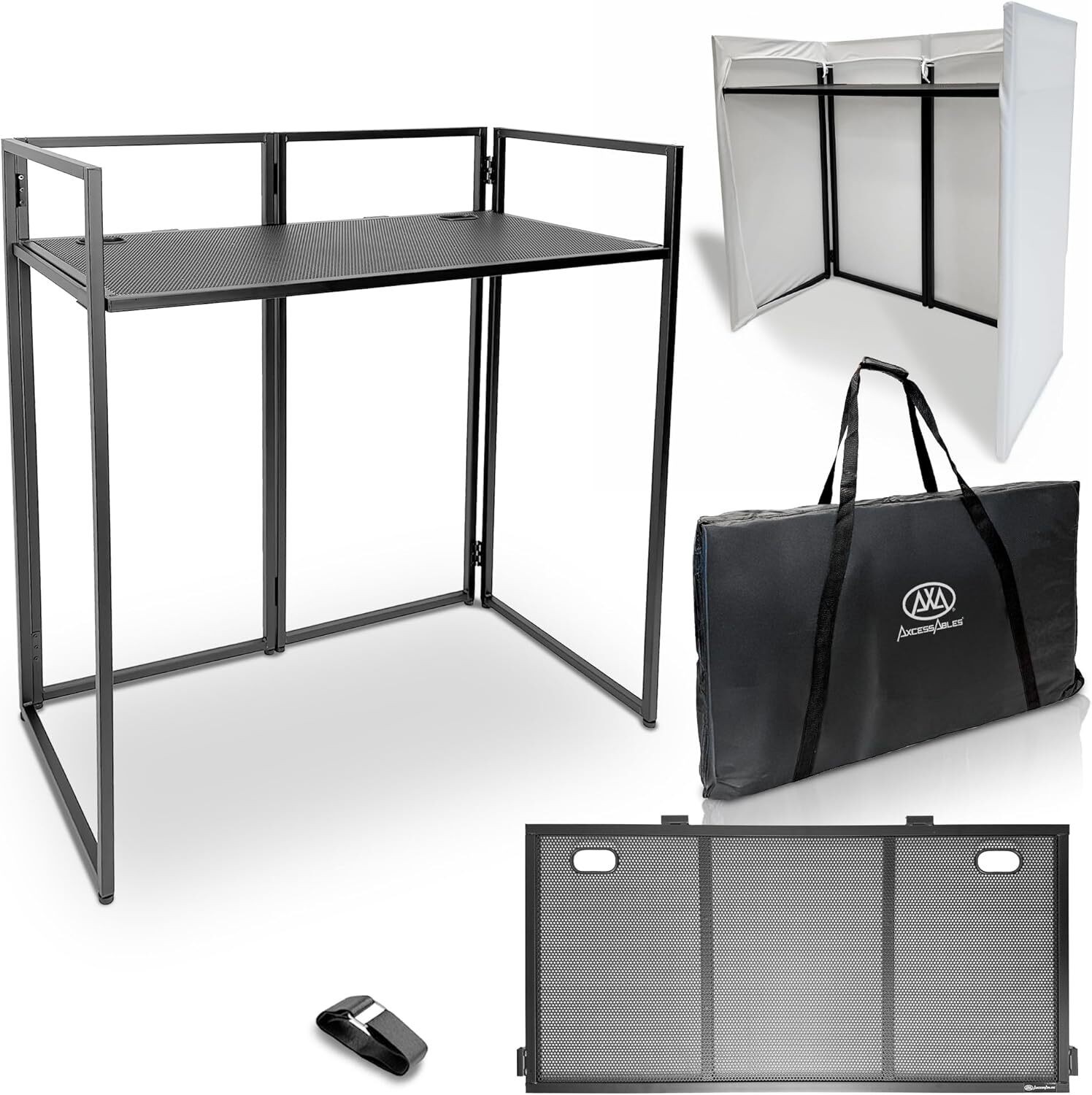 AxcessAbles Portable DJ Facade Booth Table with White Scrim & Carry Case