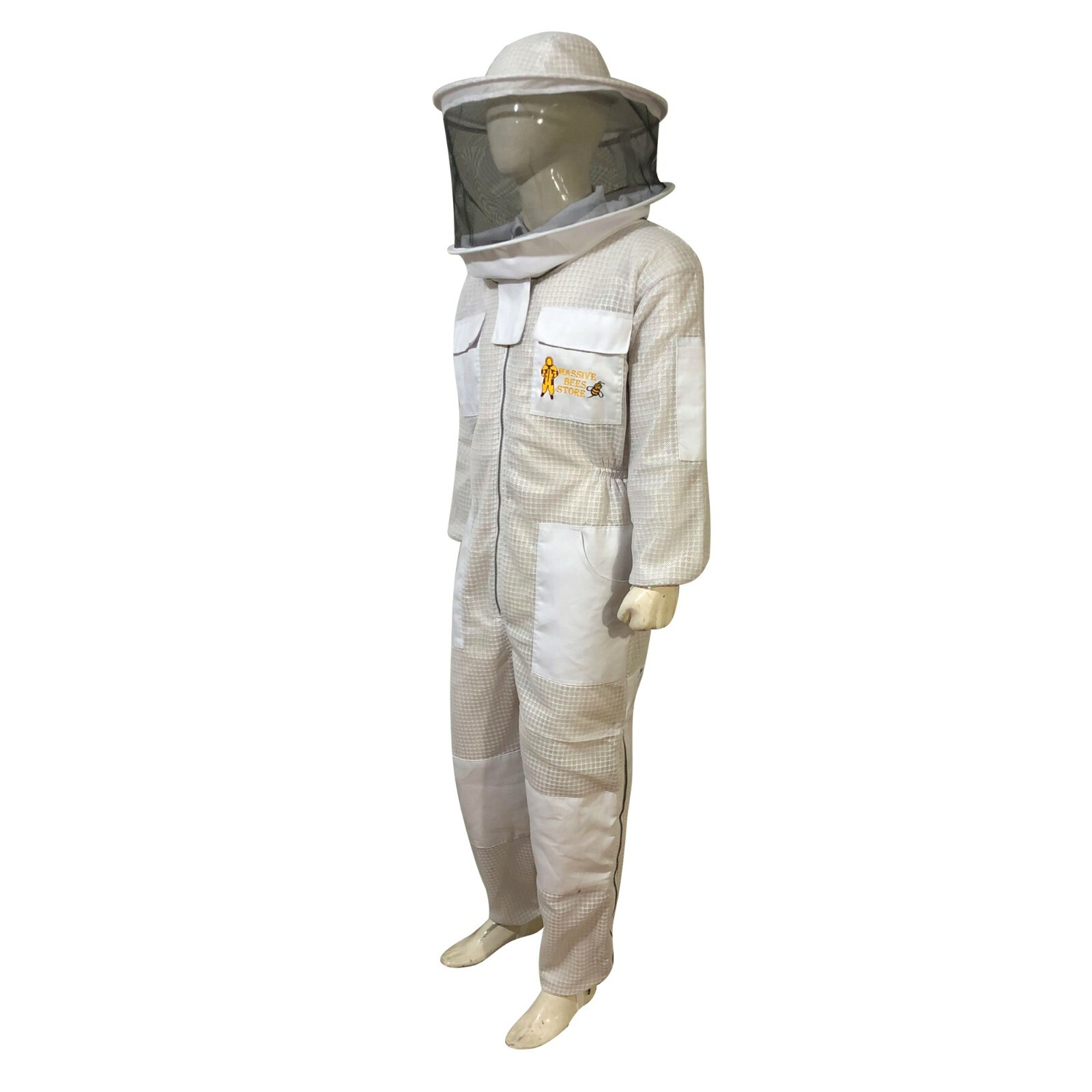 Massive bee Store Beekeeping ventilated Suit with Round and Bee Gloves in White