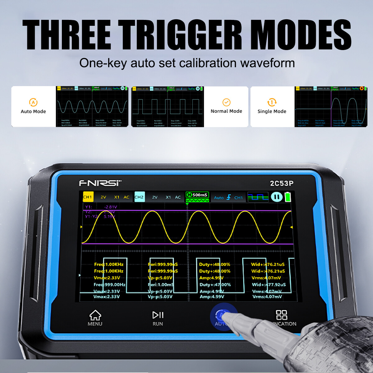 FNIRSI 2C53P Handheld Digital Oscilloscope Multimeter Signal Generator IPS Touch