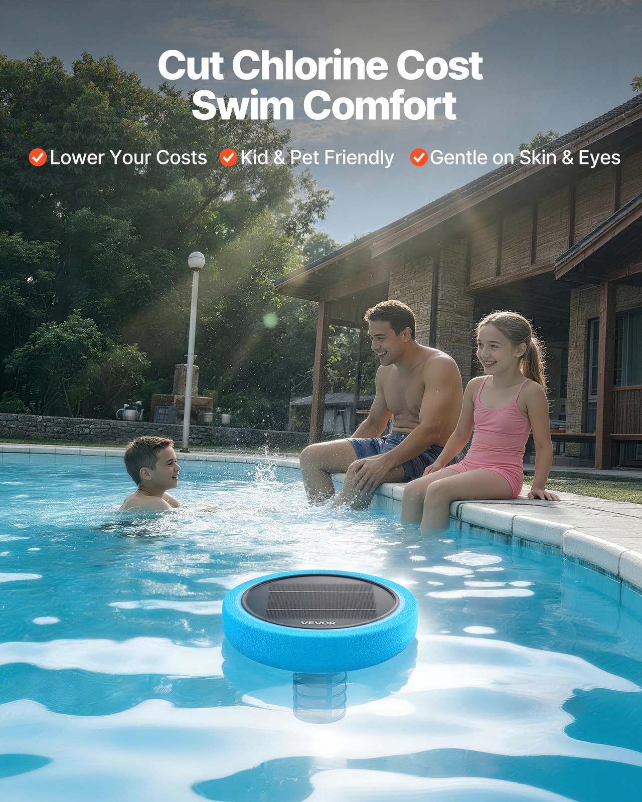 VEVOR Solar Pool Ionizer Round Copper Pool Ionizer Up to 35000 Gal for Pool Blue