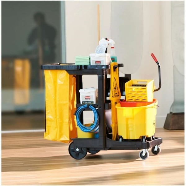 Rubbermaid Commercial Fg617388bla Janitor Cleaning Cart With Zip Bag, 24 Gal