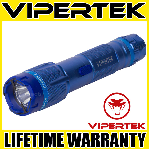 VIPERTEK Stun Gun VTS-T03 BLUE Metal Rechargeable LED Flashlight