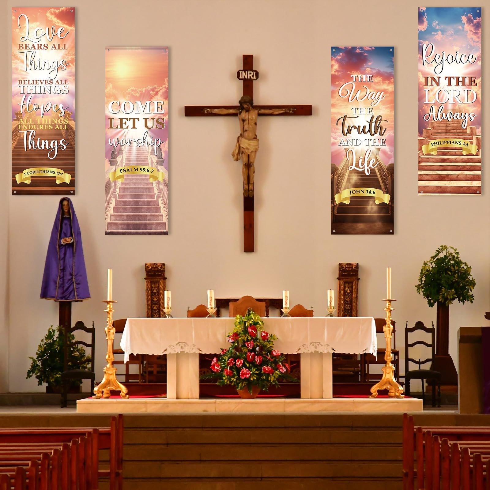 4Pcs Church Banners With Scripture Church Banners for Sanctuary Wall Worship ...