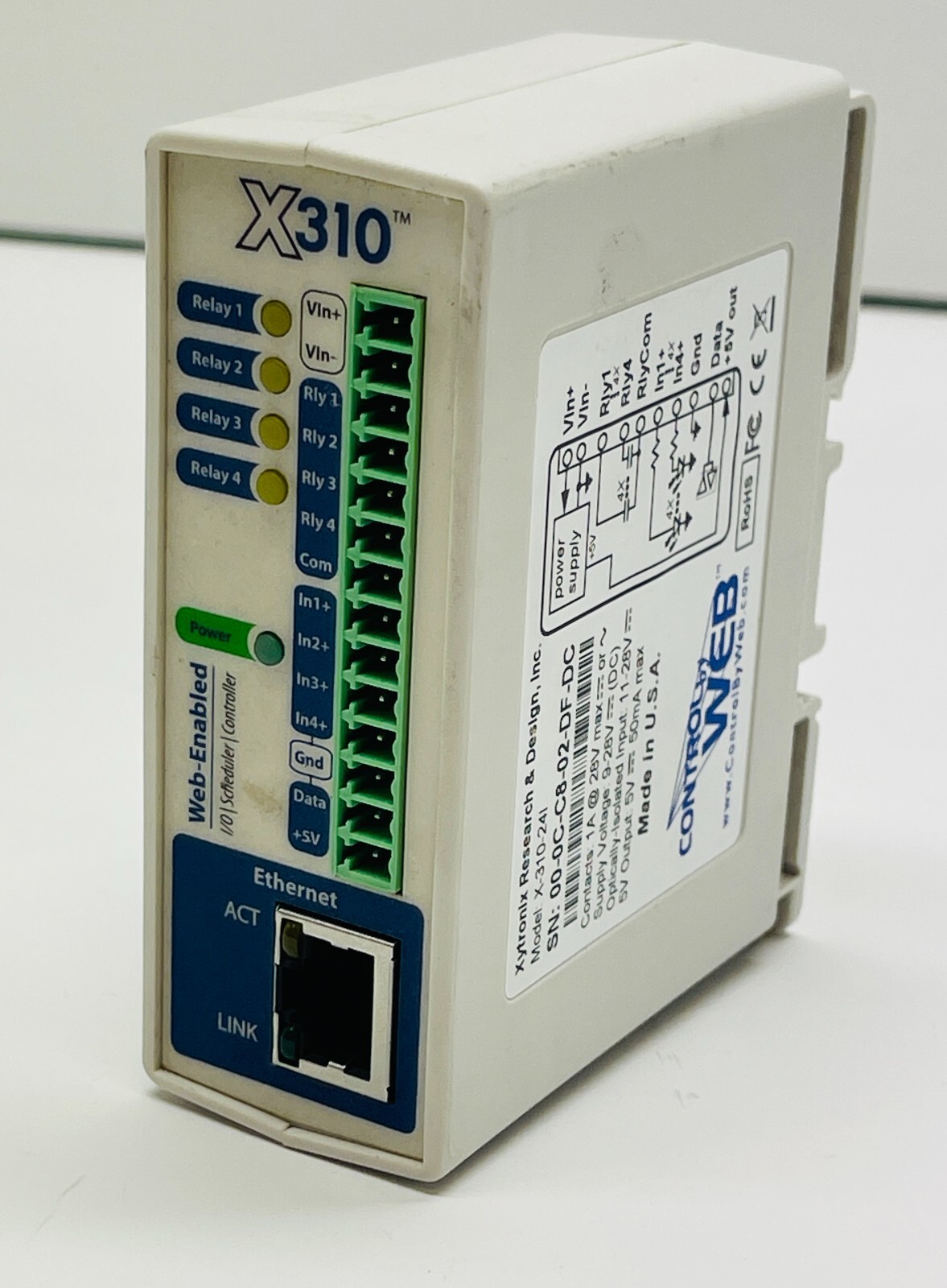 X-310-24I Web Relay,9-28VDC,4 Digital Inputs,4 Relays,4 Temperature Sensor Input