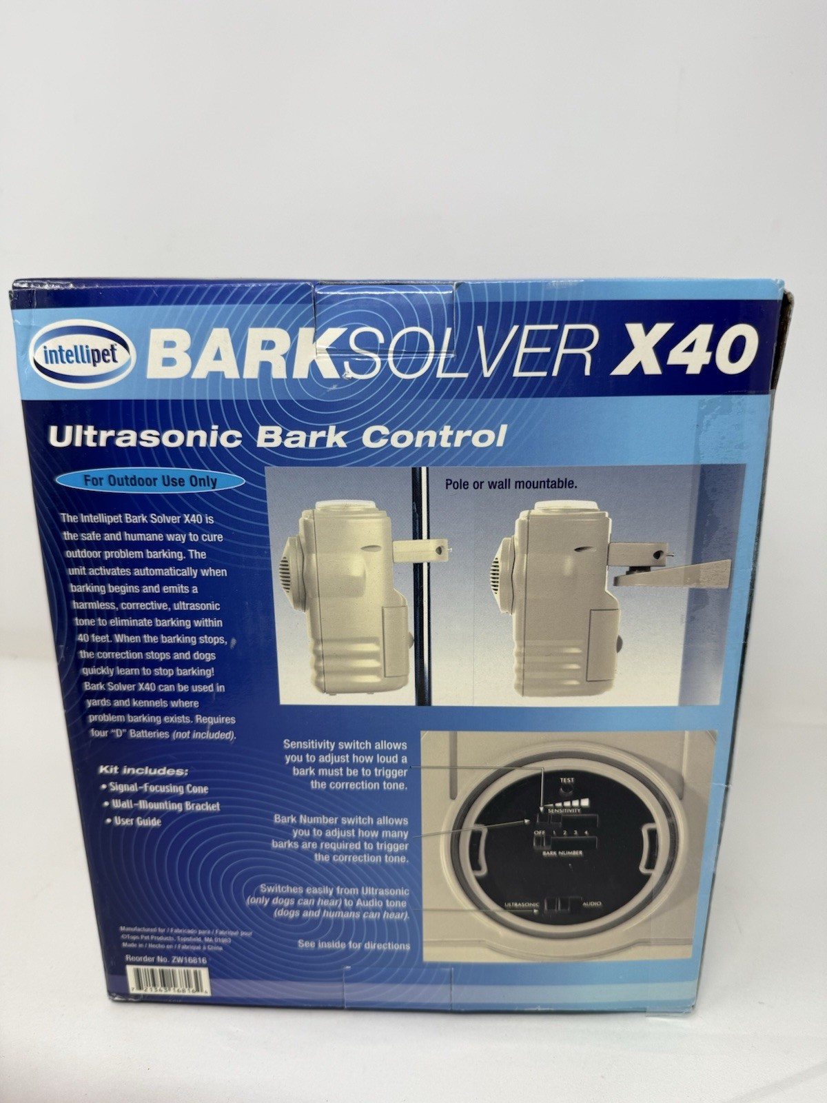 Intellipet Bark Solver x40 Ultrasonic Outdoor Dog Bark Control ~ Open Box *Read