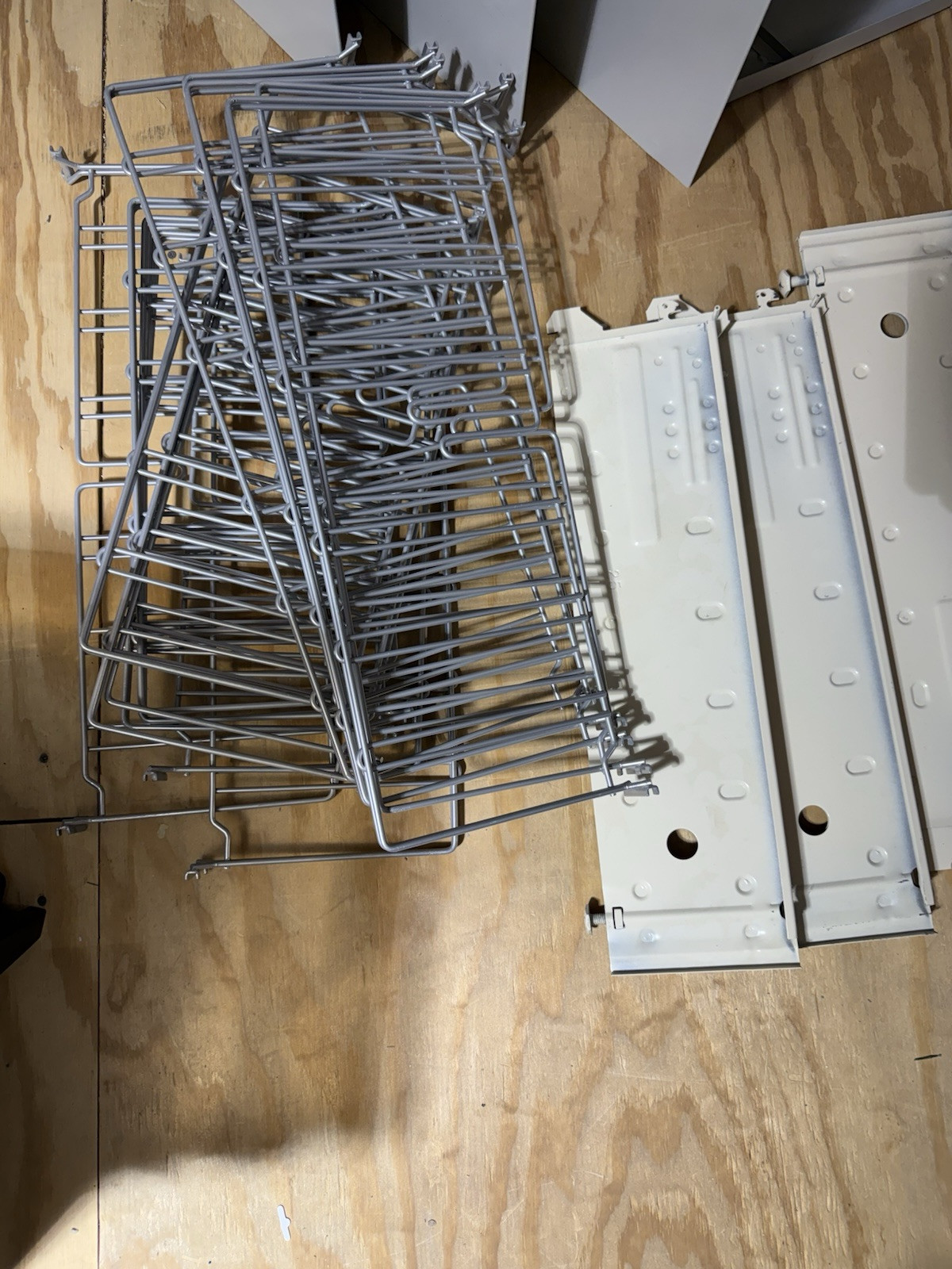 HUGE lot of pallets of Used Lozier Shelving shelves, components, glass cases