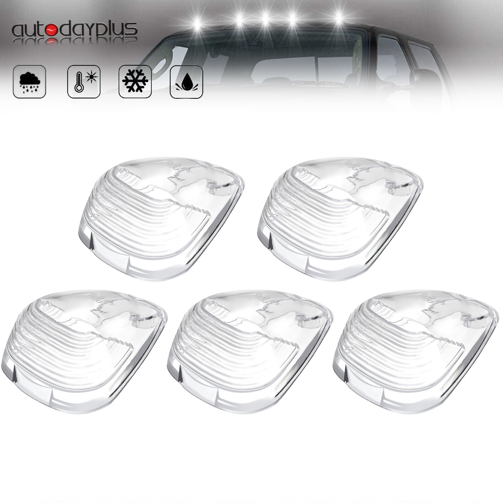 5 Clear Cab Roof Running Marker Light Cover Lens For Ford F-250 F-350 Super Duty