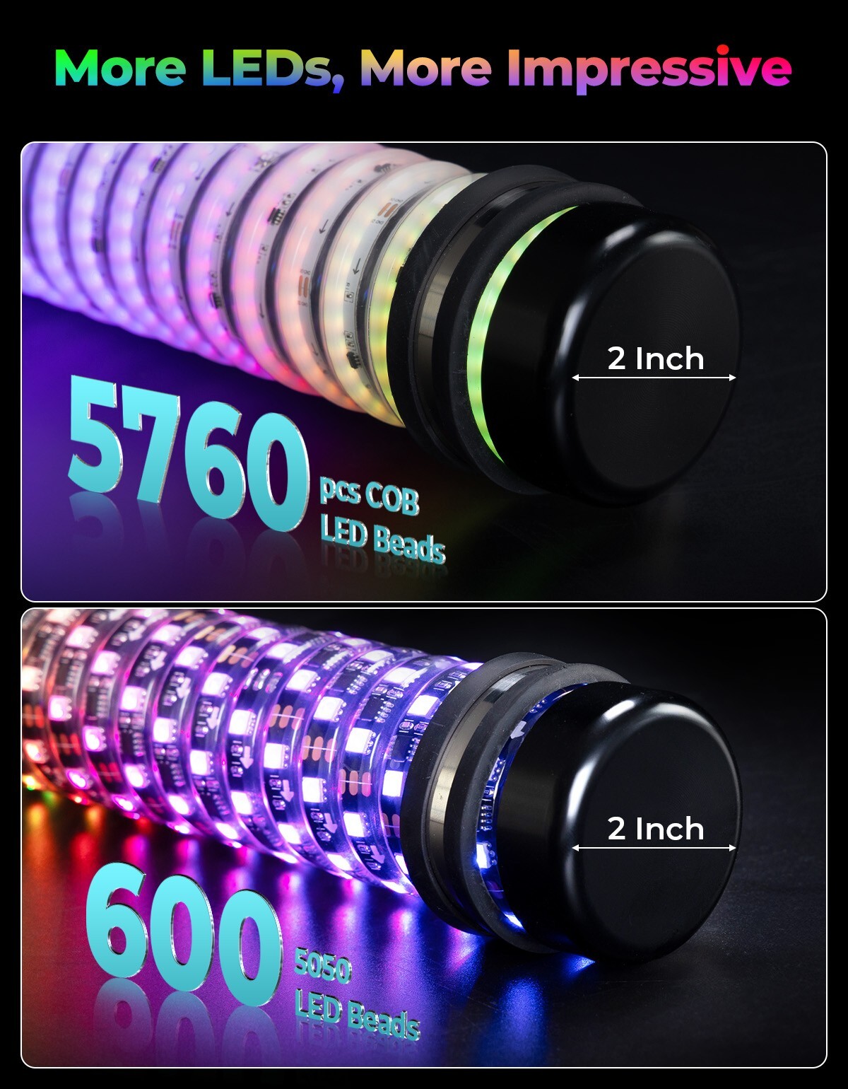 2PCS COB 2FT Fat Whip Lights Spiral Chasing Lighted for Can-Am Polaris UTV ATV