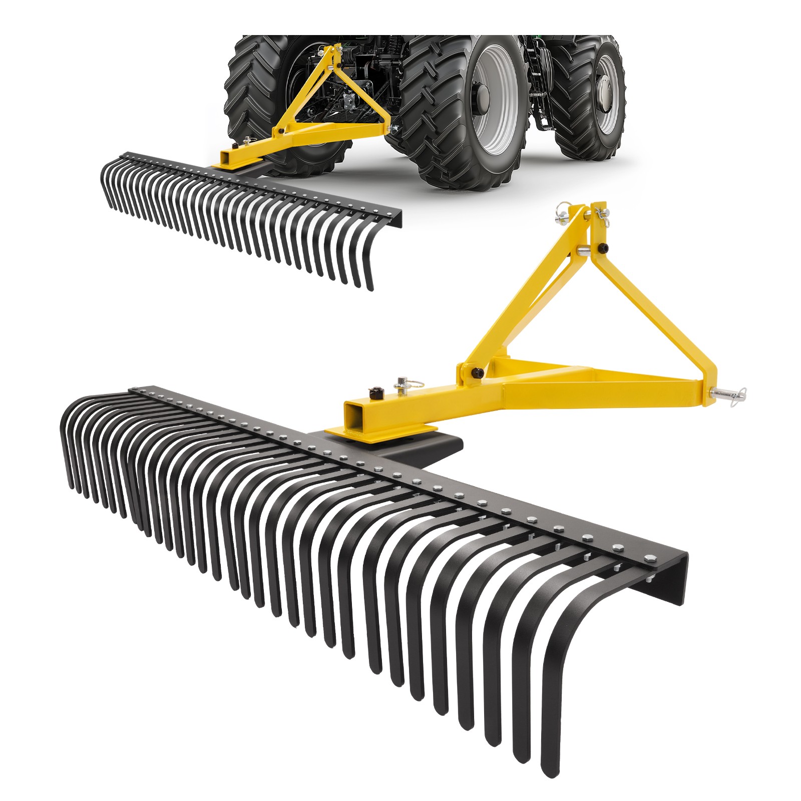 3 Point 60'' Landscape Rock Rake For Cat 1 Tractor Attachment Soil Gravel Lawn