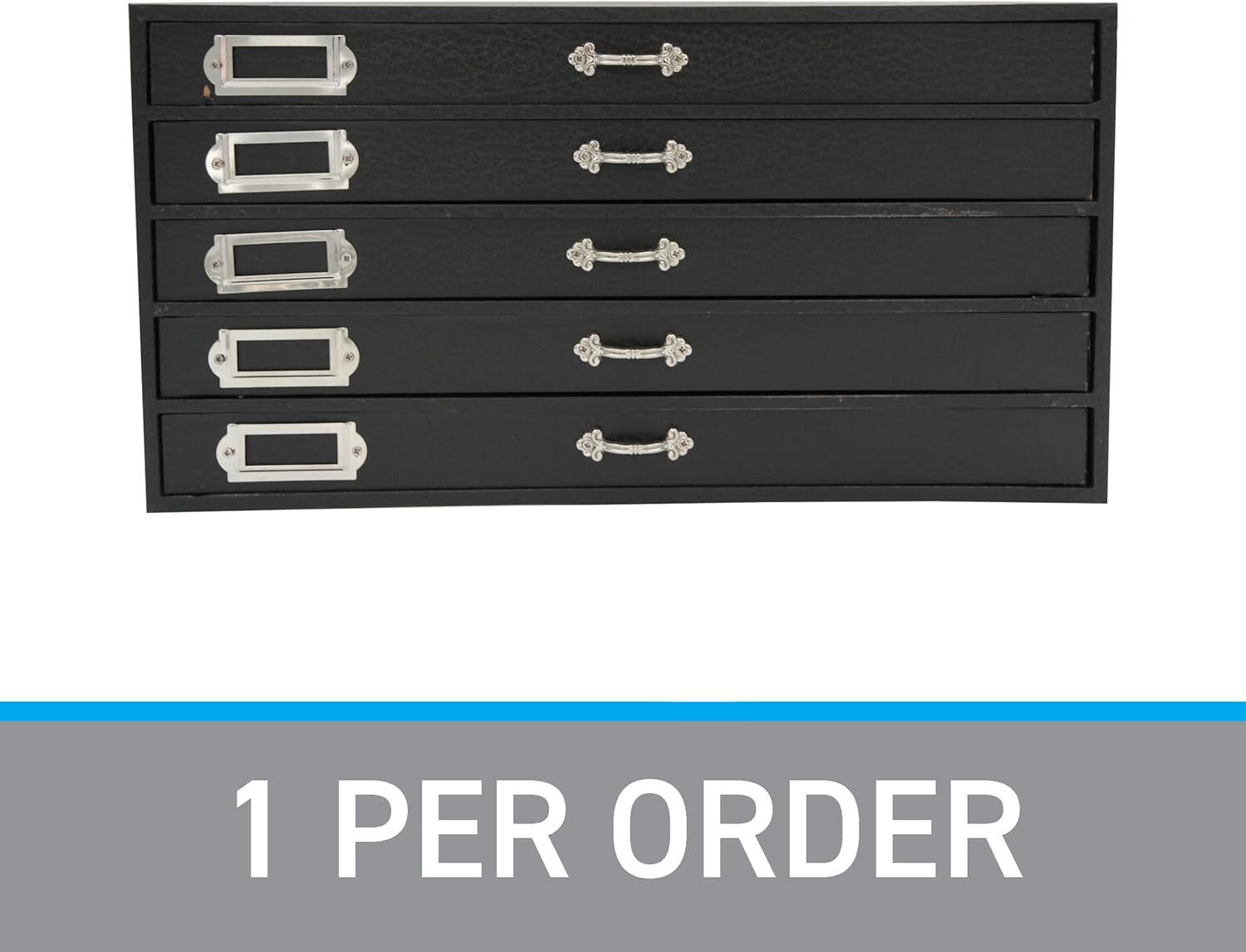 Jewelry Storage Organizer Case Cabinet 5 Drawer Black Faux Leather 15" x 8"