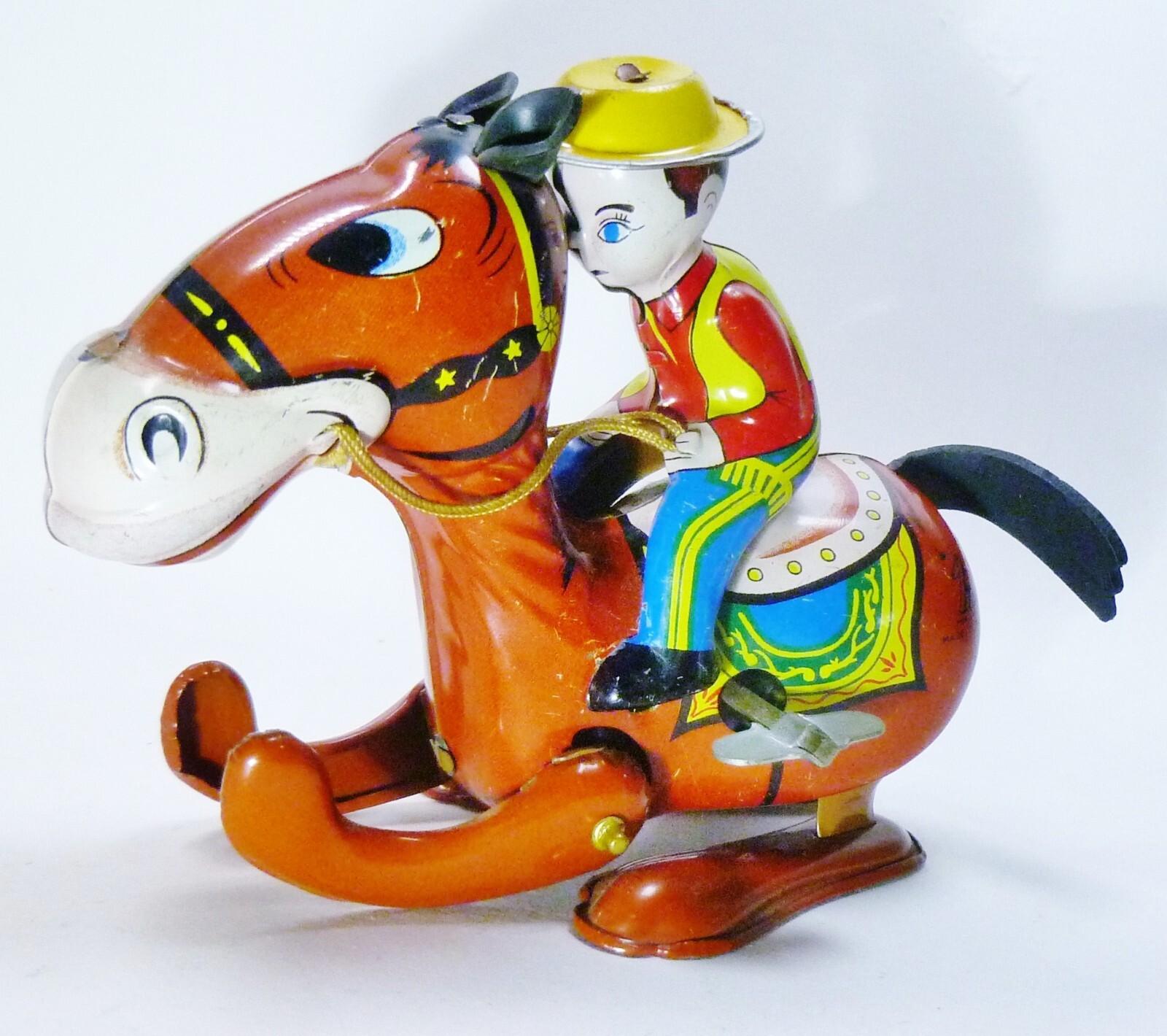 Vintage Mikuni Japan Tin Horse & Cowboy Wind Up Toy Works Great