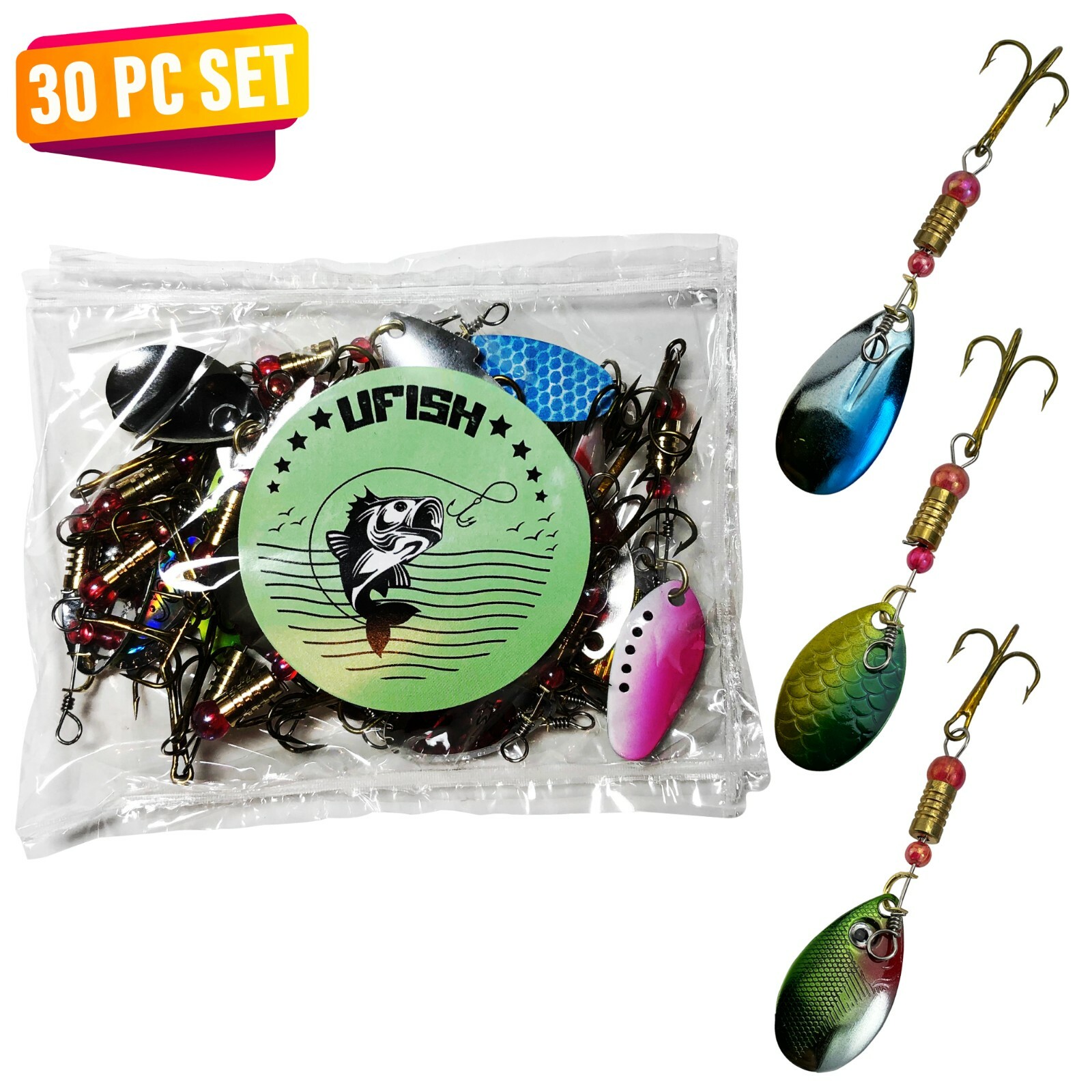 UFISH - Salmon Trout Bluegill Spinners, Trout Spoon Lures, Trout baits set of 30