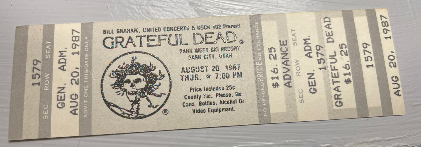 GRATEFUL DEAD RARE UNUSED CONCERT TICKET PARK CITY, UT 08/20/1987