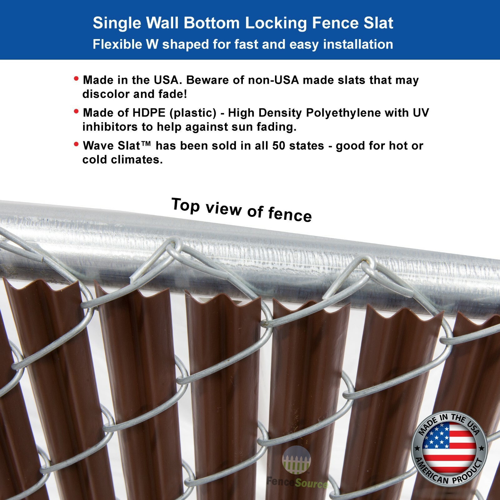 5 ft High Brown Wave Slat™ Single Wall Privacy Chain Link Fence Slats