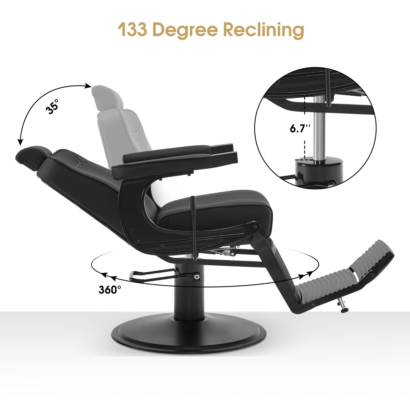 BarberPub Reclining Barber Chair, Hydraulic Styling Chair for Hair Stylist 8334