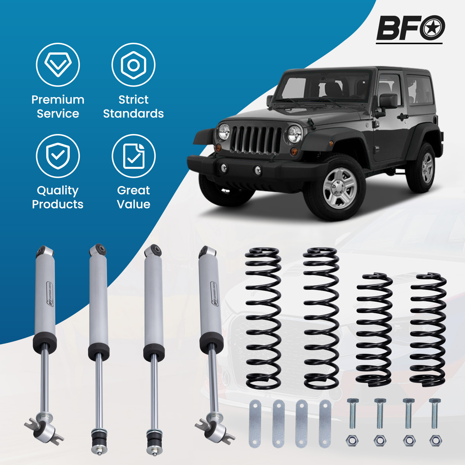 BFO 2.5" Lift Kit W/ Shock Absorbers for Jeep Wrangler JK Unlimited 4DR 2007-18