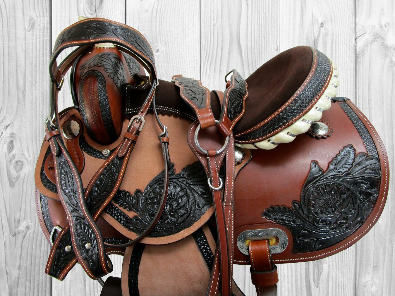 GAITED HORSE WESTERN SADDLE 16 15 PLEASURE TRAIL FLORAL TOOLED LEATHER TACK SET