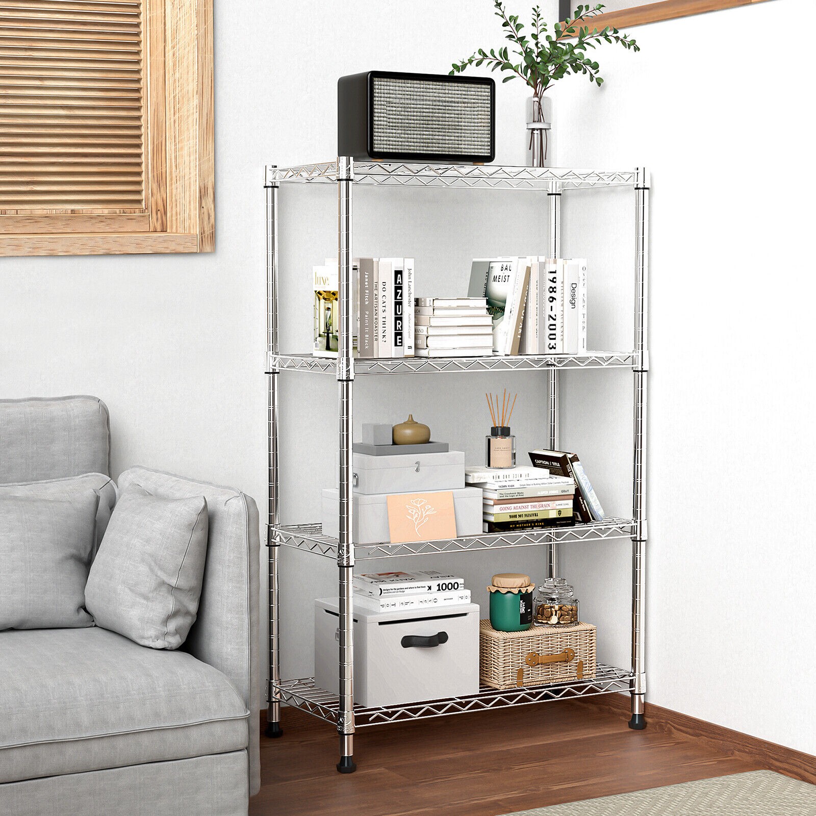 4Tier Steel Wire Storage Shelving 5-Tier Utility Shelving Unit with Wheels