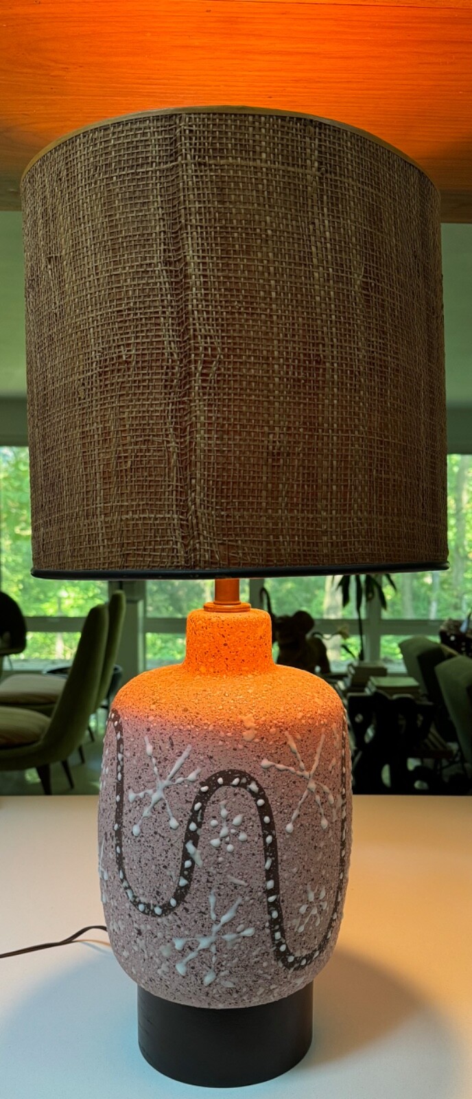 Vintage 50s Atomic Era Pottery Lamp Mid Century MCM Modern Lighting Pink Brown