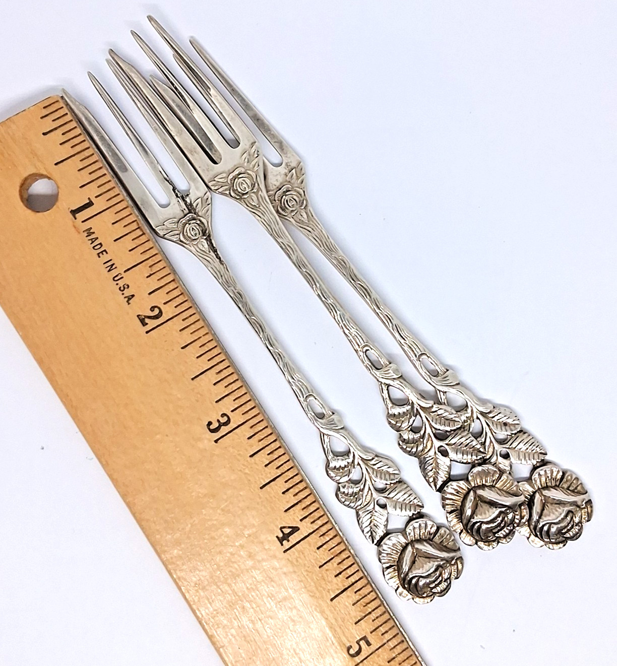 Set of 3 Vintage Antiko 800 Silver Dessert / Pastry Forks Hildesheimer Rose 5"
