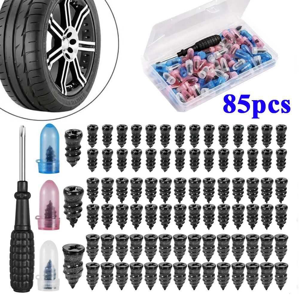 Car Tubeless Vacuum Tyre Puncture Repair Kit Screw Nails Tire Patch Plug 85PCS