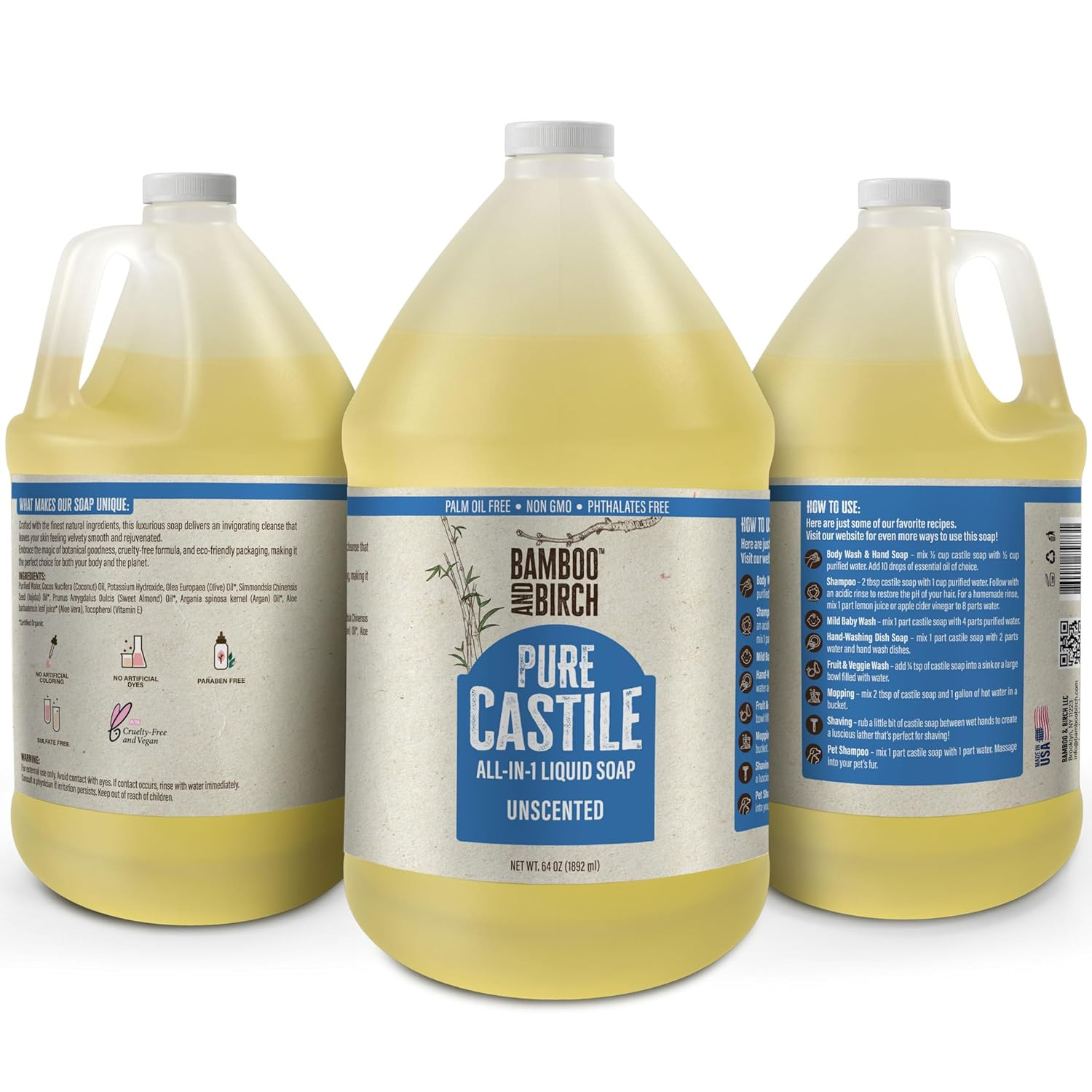 Pure Castile Soap Liquid Organic, Certified Palm 64 Fl Oz (Pack of 1) Unscented