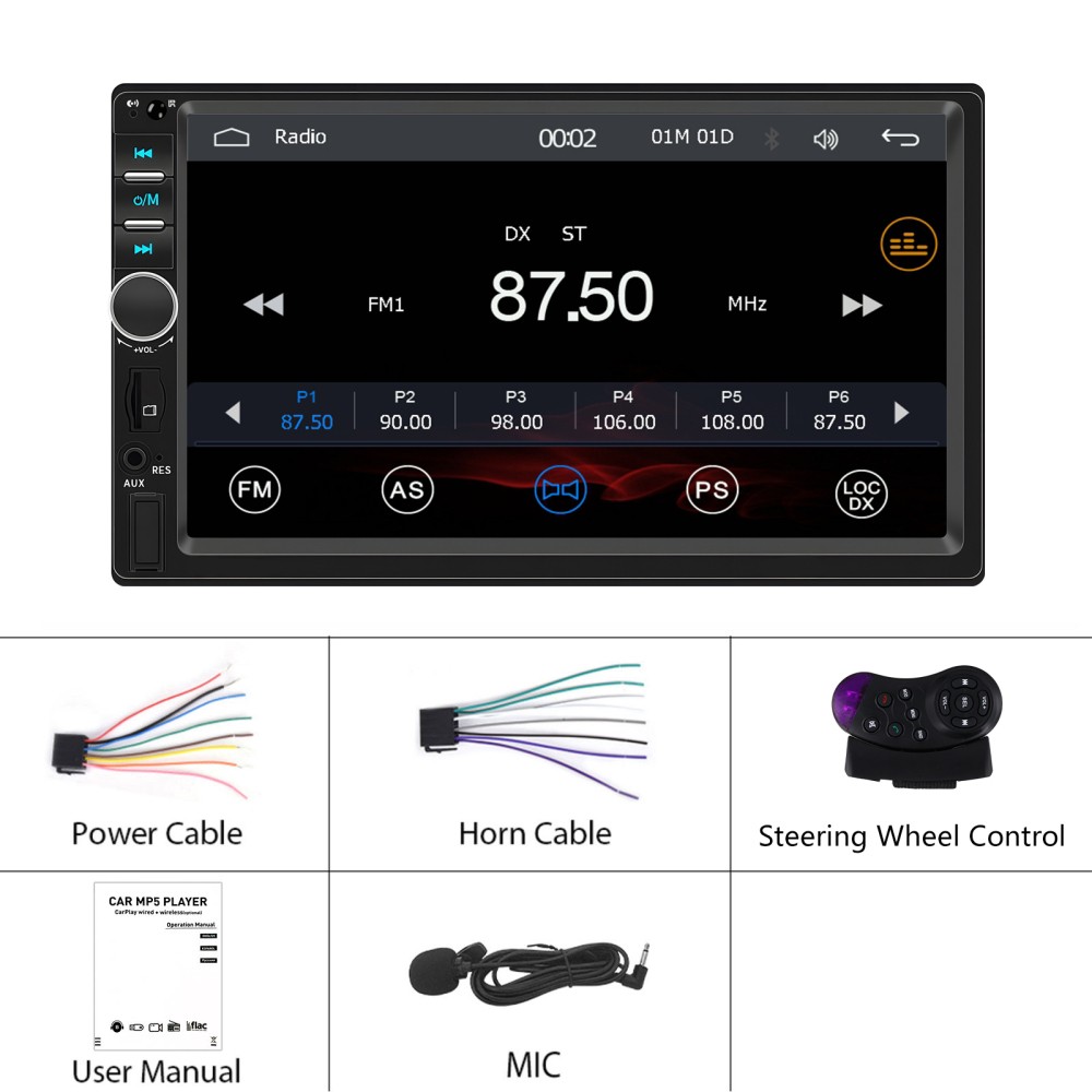 7'' Double 2 Din Car Radio Car Stereo Touch Screen Android Auto BT Apple CarPlay