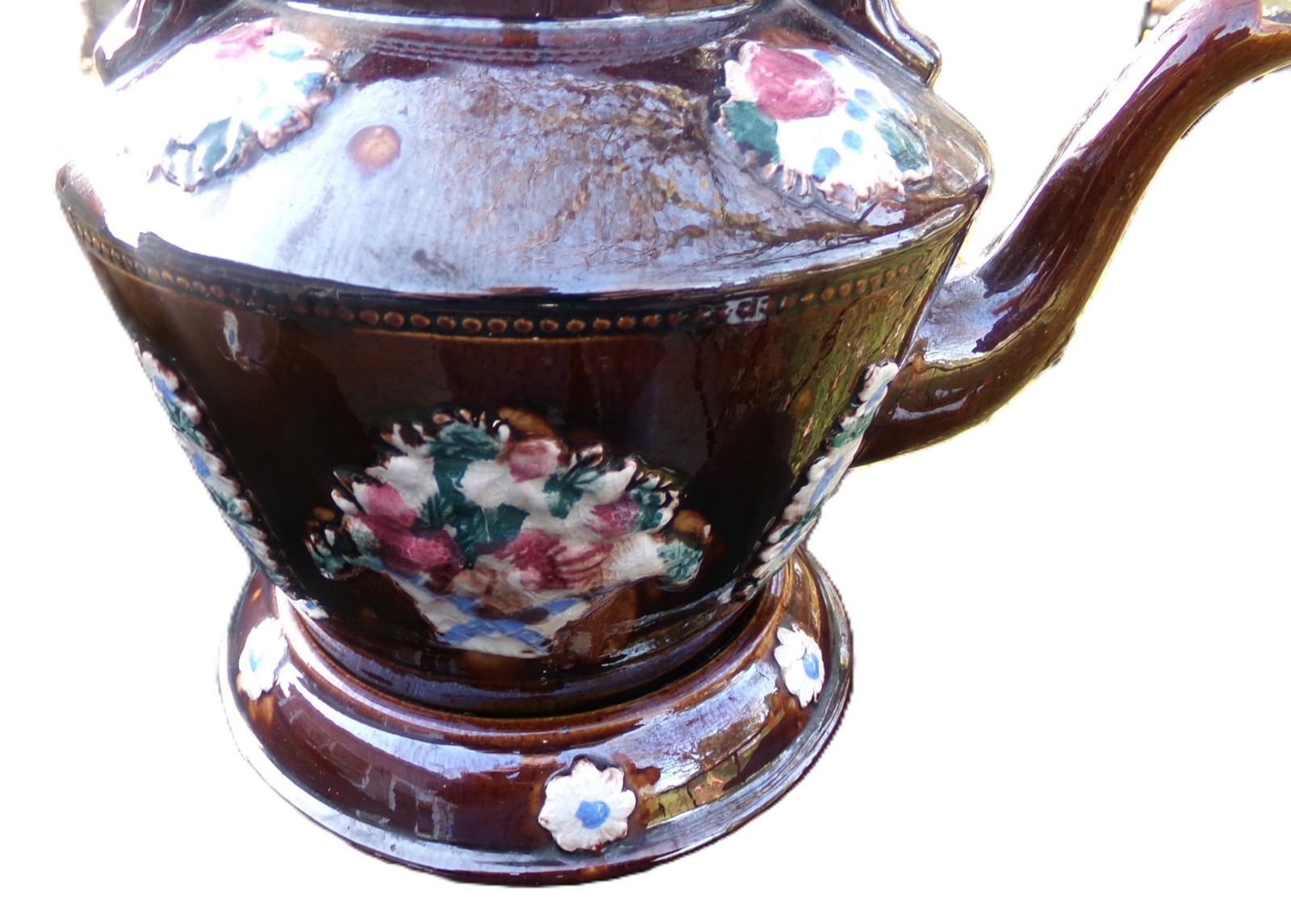 RARE MEASHAM BARGEWARE TEAPOT WITH LID UNDER PLATE "FORGET ME NOT 1907