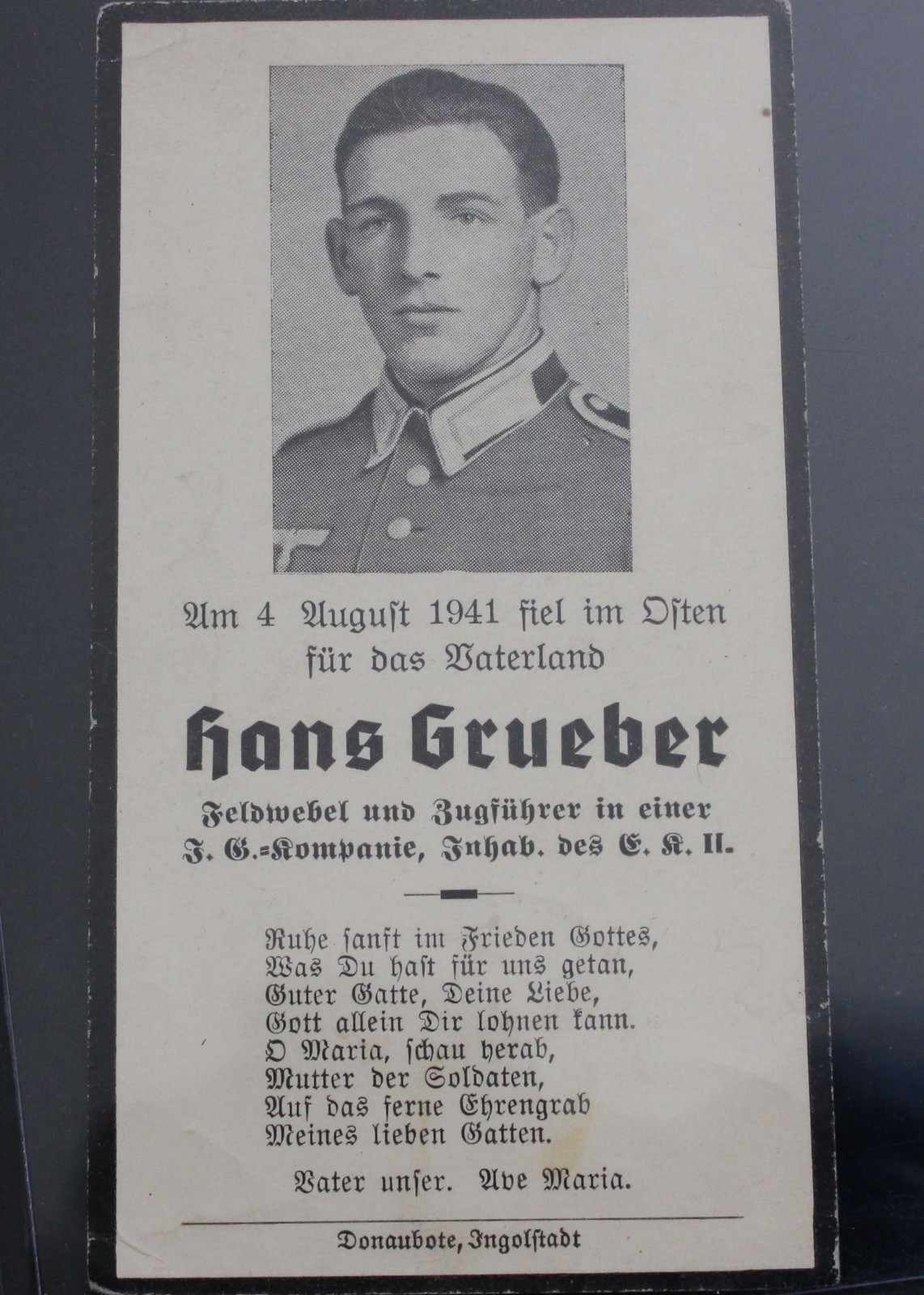 WWII German KIA Soldier Death Cards -Set of 4 Memorial Prints Original