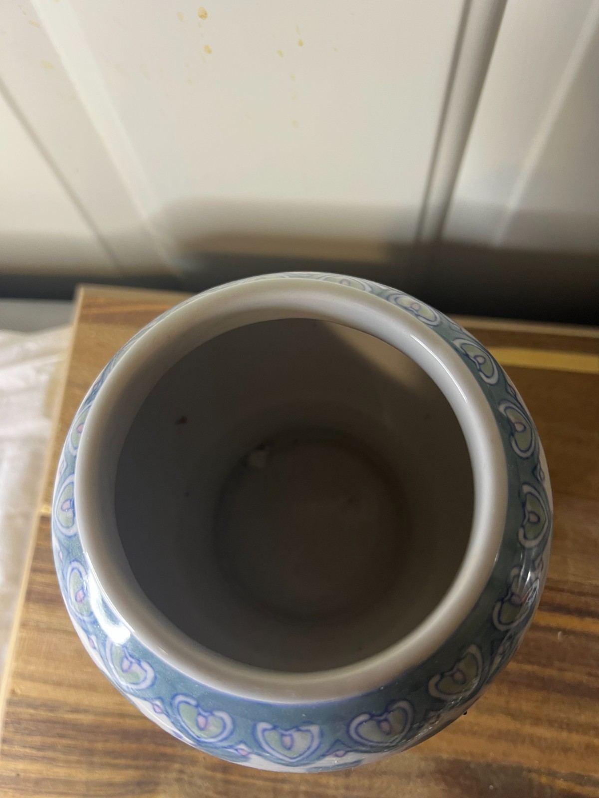 Vintage Chinese Blue Green Floral Pattern Porcelain Ginger Jar With Lid