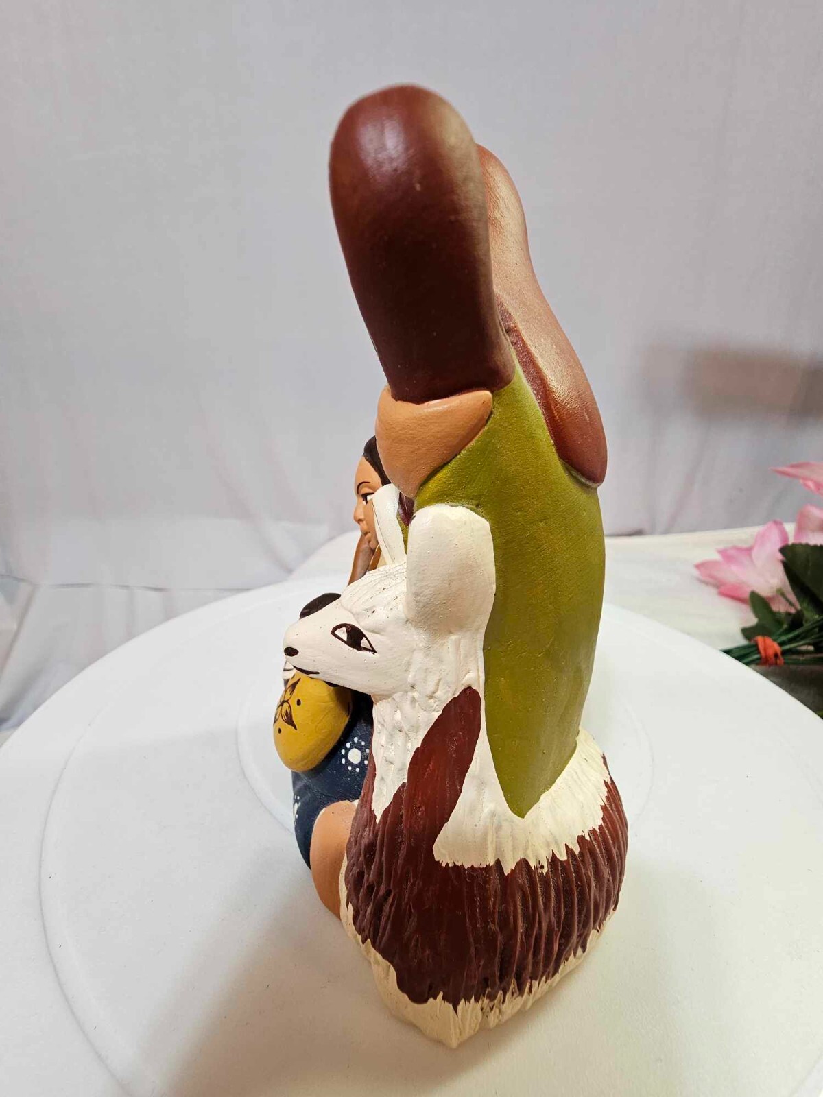 Peruvian Clay terracotta Pottery Family Nativity Scene Figurine w Lama Animal-G3