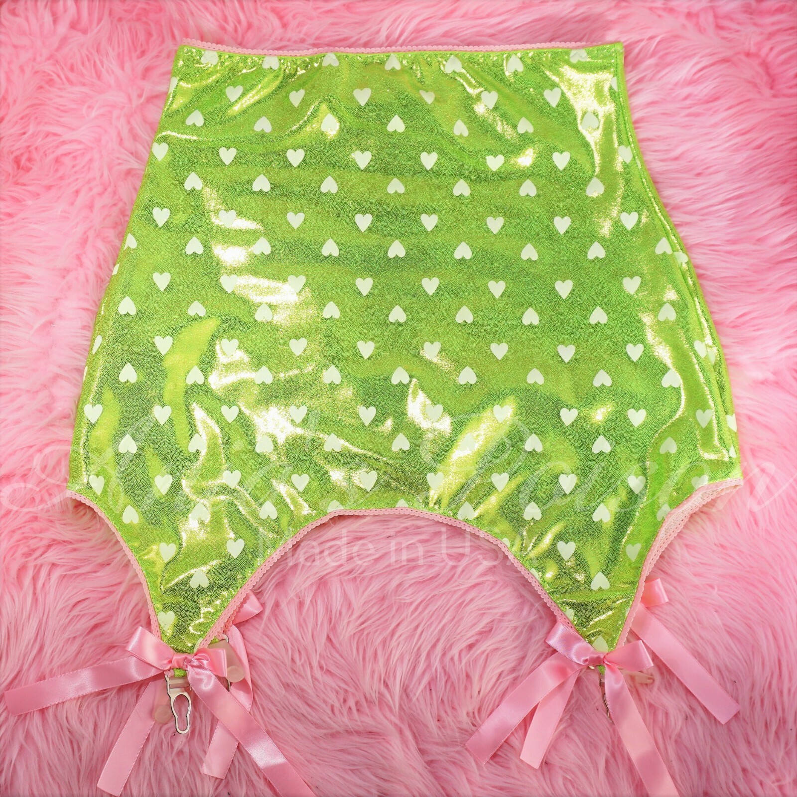 Valentine's Garter Skirt UNISEX metallic green Heart print tight sparkle mini OS