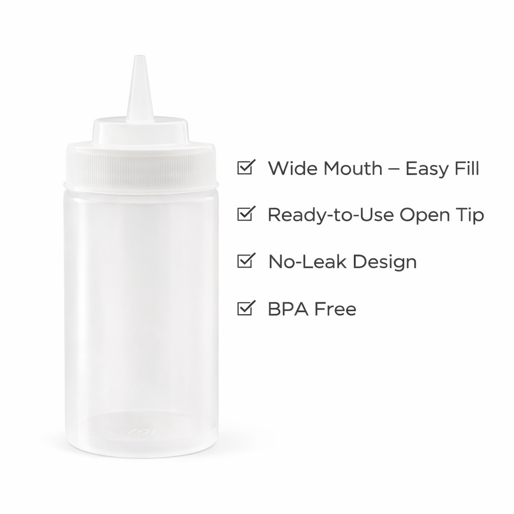 Winco 16oz Clear Wide Mouth Squeeze Bottles PSW-16C-CC BPA Free (6-36 Ct)
