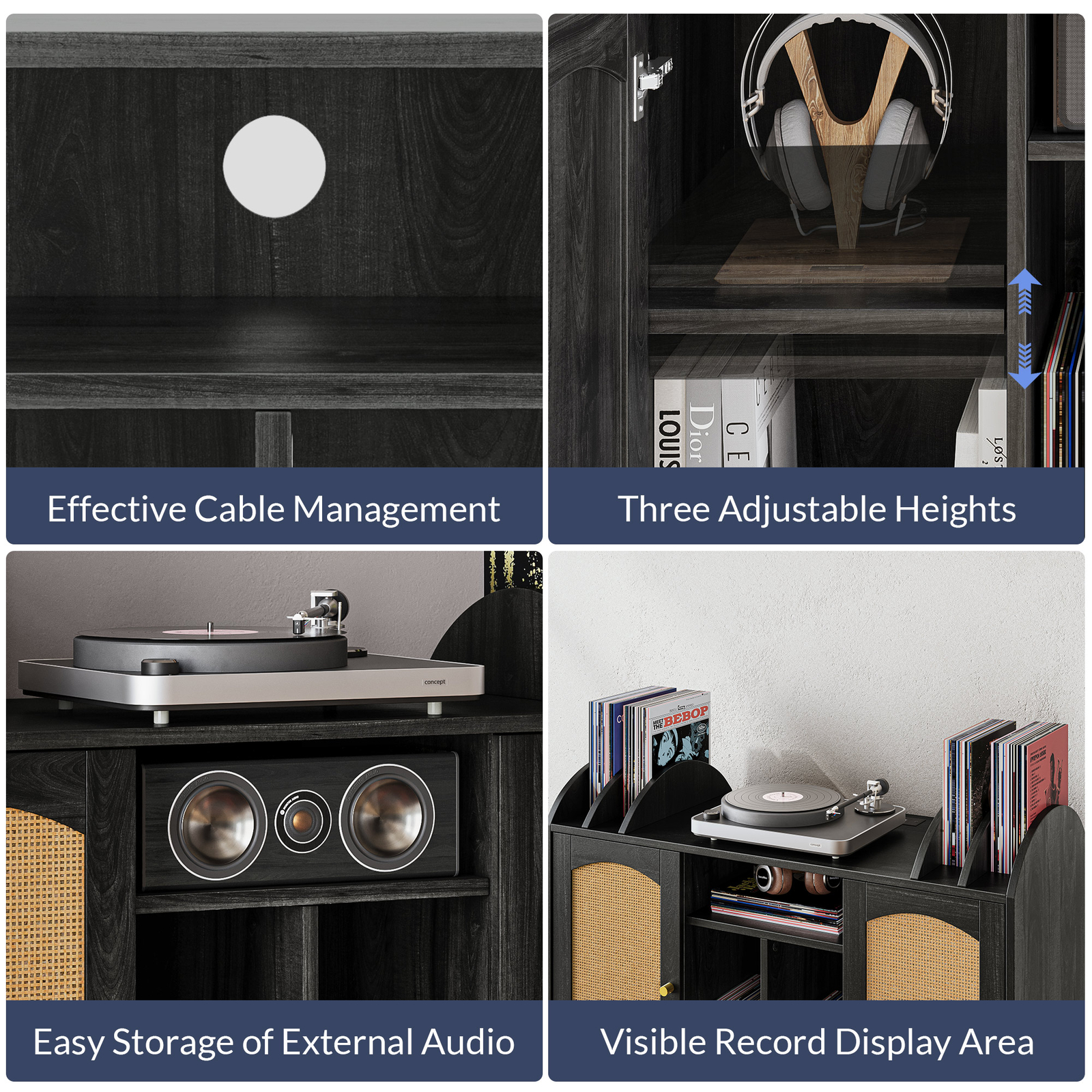 Record Player Stand, Vinyl Record Storage Cabinet - Brown