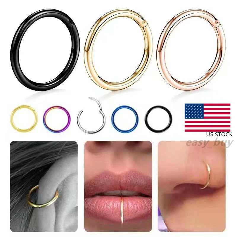 1PC Surgical Steel Hinged Segment Hoop Ring Sleeper Lip Ear Nose Body Piercing