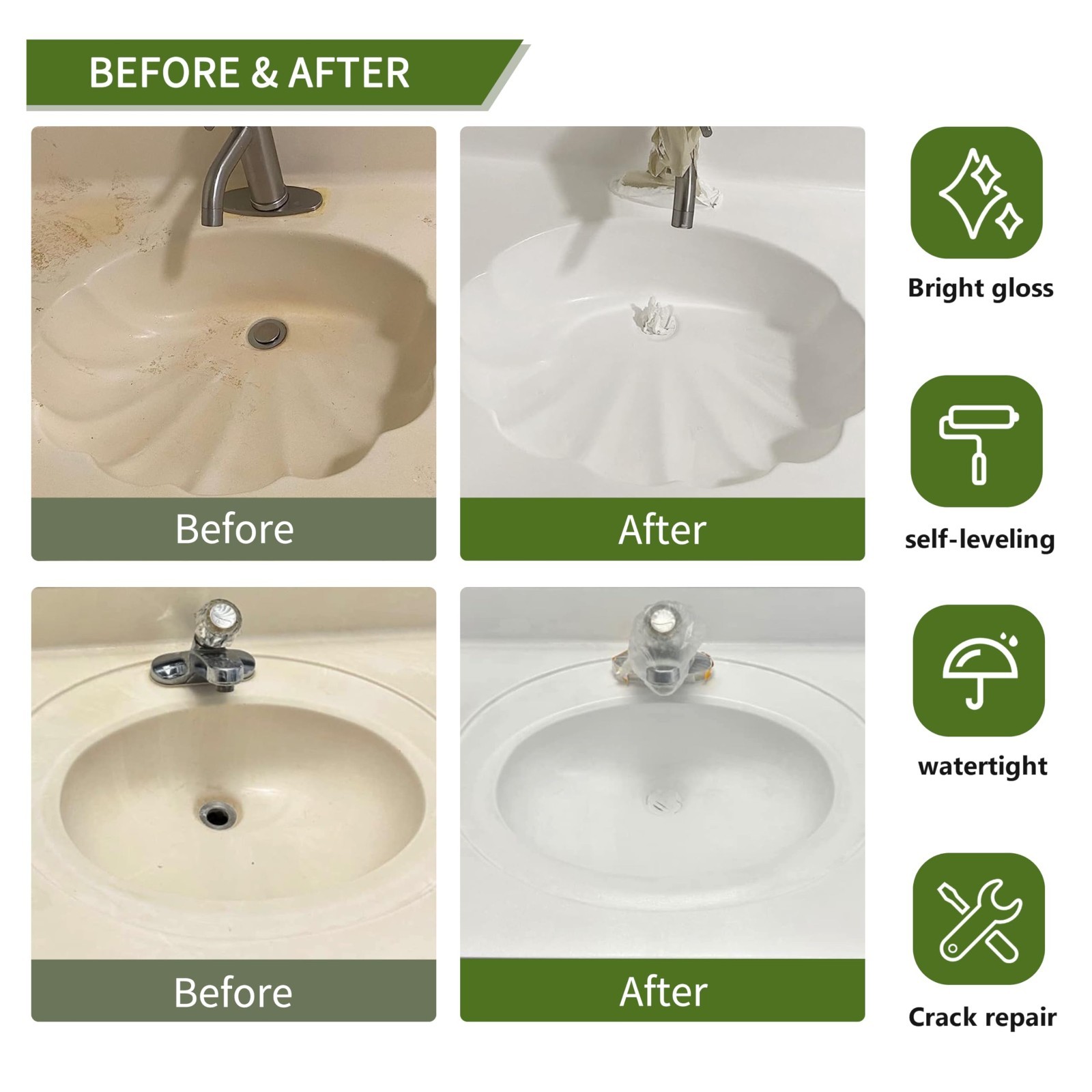 Ceramic Tub & Tile Refinishing Kit (White) 32Oz, Waterproof Low Odor for Bathtub