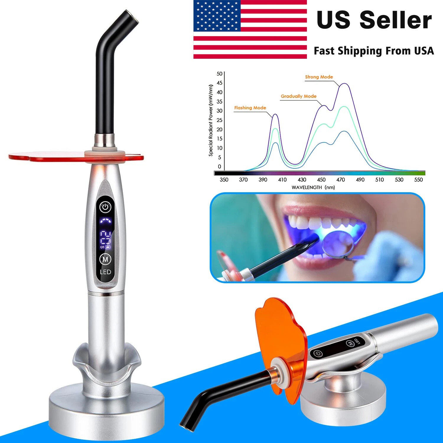 Dental LED Cure Curing Light Lamp 2000mw 5W Tool Resin Cure Wireless Cordless st