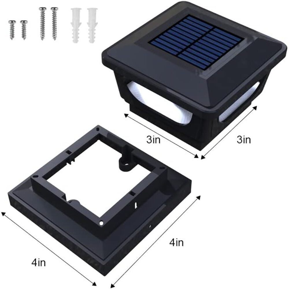 Solar Post Cap Lights for 3x3, 4X4, 5x5 Posts - BLACK (2 PACK) BICSGL-12BLK