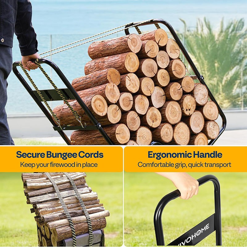 Firewood Log Cart Carrier with Rubber Wheels X-Large 300lbs Wood Mover Hauler