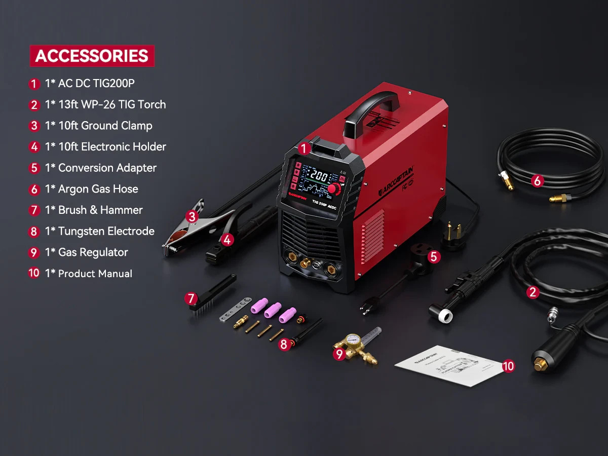 Arccaptain AC DC TIG200P Multi Process Pulse TIG Aluminum Welder