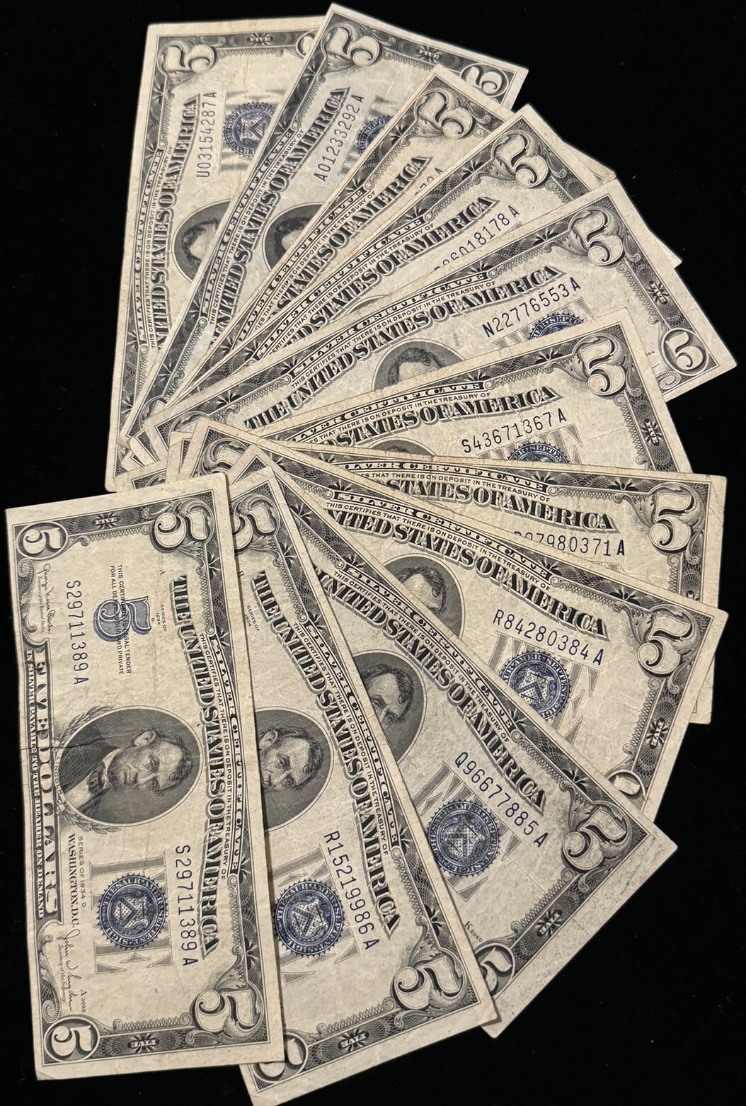 ✯ Problem Free RARE 1934 Blue Seal $5 Silver Certificate FIVE Dollar Bill Lot ✯